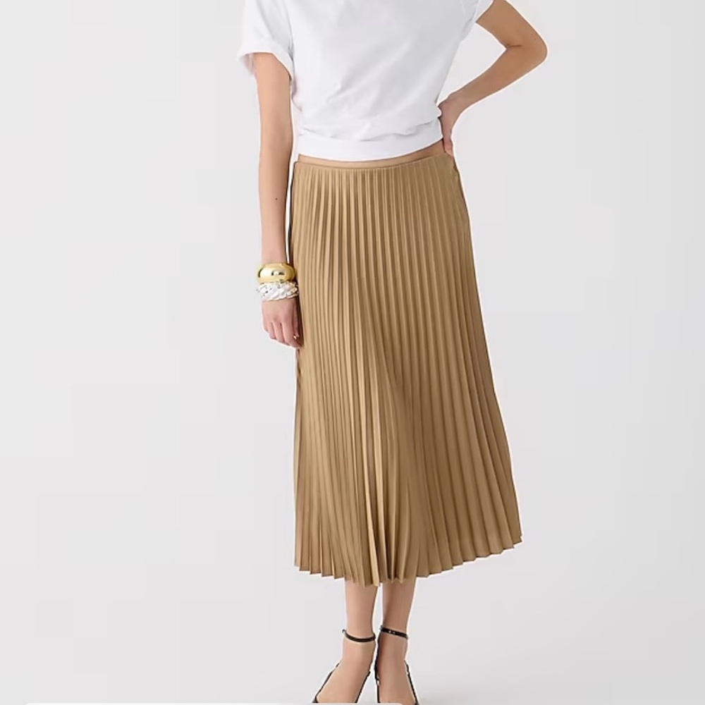 J. Crew Tan Gold Satin Pleated Skirt